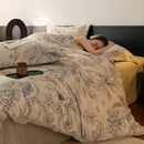 Axyaa Flower Print Velvet Bedding Set: Duvet Cover, Flat Sheet, Pillowcase