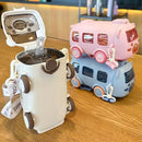 Axyaa Bus-Shaped Children's Sippy Cup with Strap: Cute, Portable, Anti-Fall Drinking Bottle
