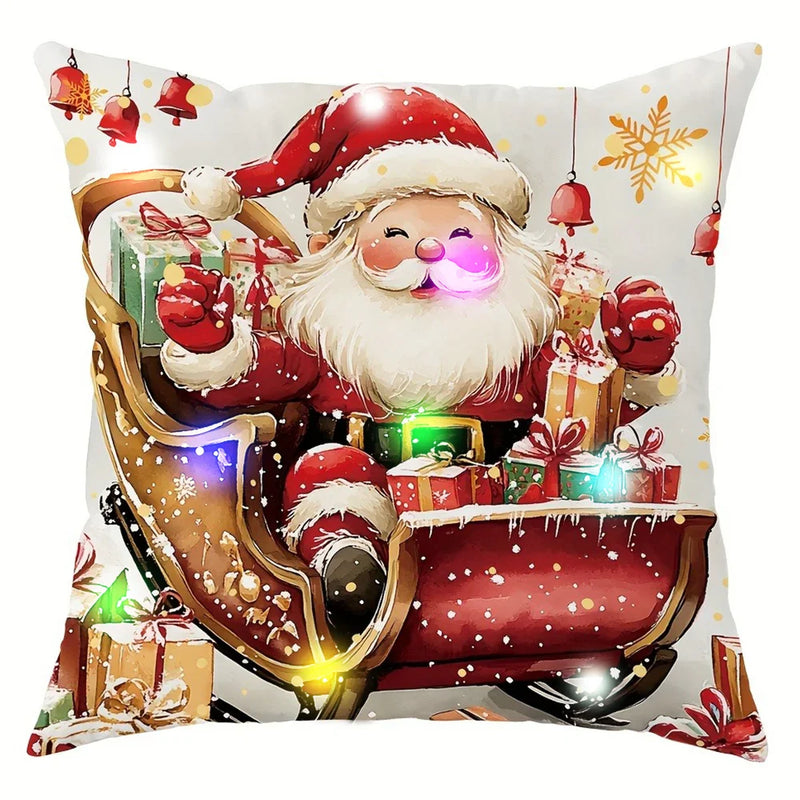Axyaa LED Santa Snowman Bird Pattern Pillowcase for Christmas Home Decoration