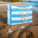 Axyaa Large Capacity Stripe Tote: Foldable Beach & Shopping Bag, Ideal for Travel & Play.