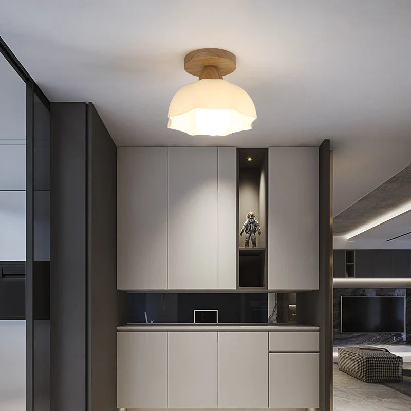 Axyaa LED Ceiling Lamp Wood Glass Modern Style Indoor Lighting Fixtures