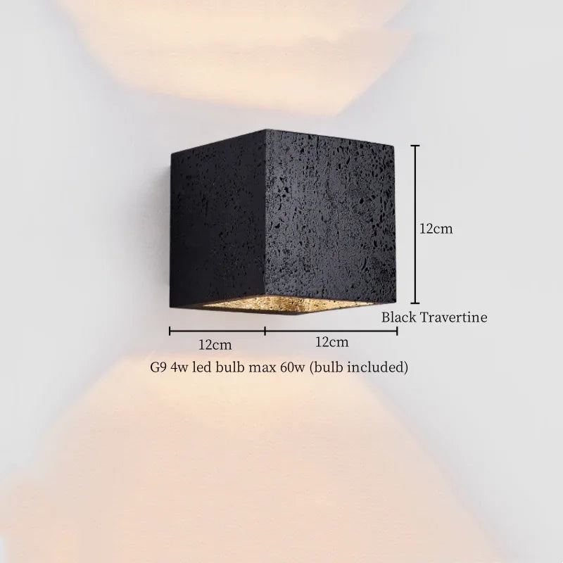 Axyaa Wabi Sabi Black Travertine LED Wall Lamp - Rotatable Pull Chain Switch