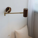 Axyaa Nordic LED Wall Light Swing Arm Copper Walnut Wood Bedroom Lamp
