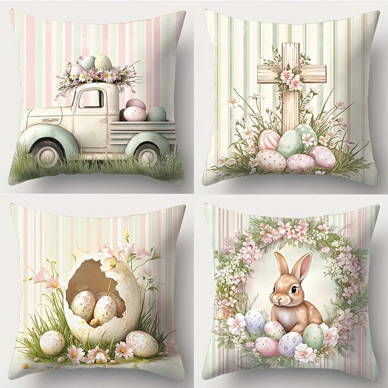 Easter Egg Wreath Bunny Pattern Cushion Cover for Axyaa Brand Home Décor