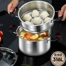 Axya 316 Stainless Steel Soup Pot Double Ear Steamer Pan