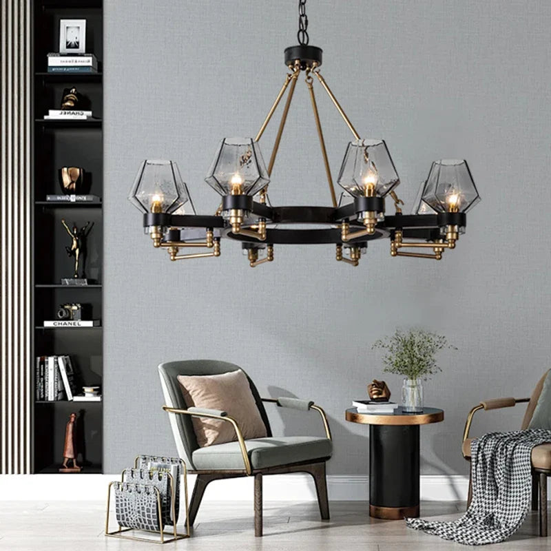 Axyaa Retro Luxury Glass Chandelier Pendant Lamp for Living and Dining Room Decor