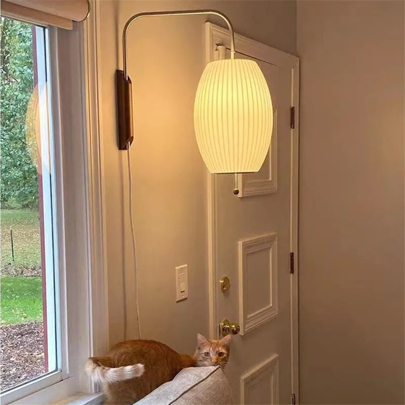 Axyaa Handwoven Silk Japanese Rotating Wall Light for Bedroom & Hallway Decor