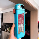 Axyaa Square Double Layer Plastic Water Bottle with Straw