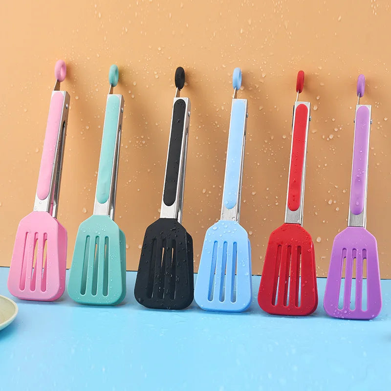 Axyaa Silicone Food Tong Stainless Steel BBQ Tongs Heat Resistant Kitchen Clips