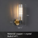 Axyaa Brass Clear Crystal LED Wall Sconces, Modern Indoor Wall Lights