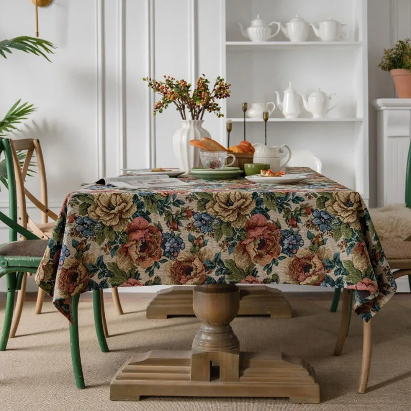 Axya American Colorful Jacquard Table Cloth Blue Flower