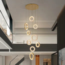 Axyaa Crystal Stair Chandelier: Modern LED Ceiling Light for Living Room