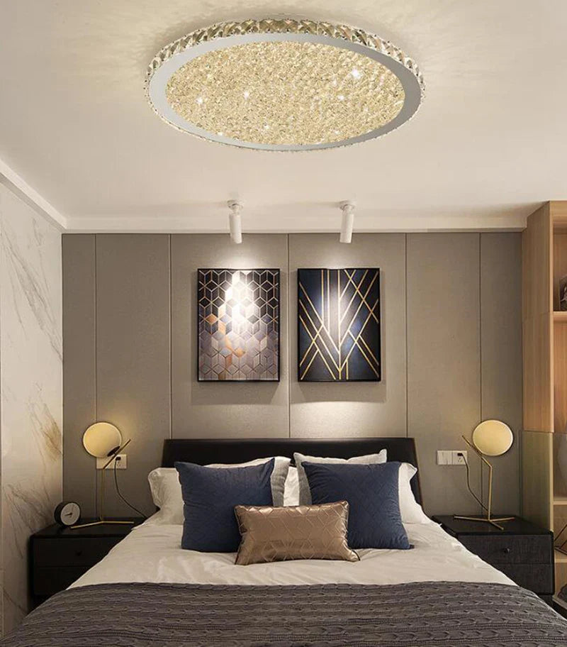 Axyaa Circular Crystal Ceiling Light with LED Bulbs for Home, Living Room, Bedroom, Restaurant