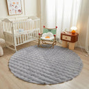 Axyaa Round Rabbit Plush Rug Gray White for Bedroom Living Room Kids Girls