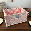 Axyaa Quilted Storage Basket: Korean Style Flower Cotton Desktop Box, Home Organizer