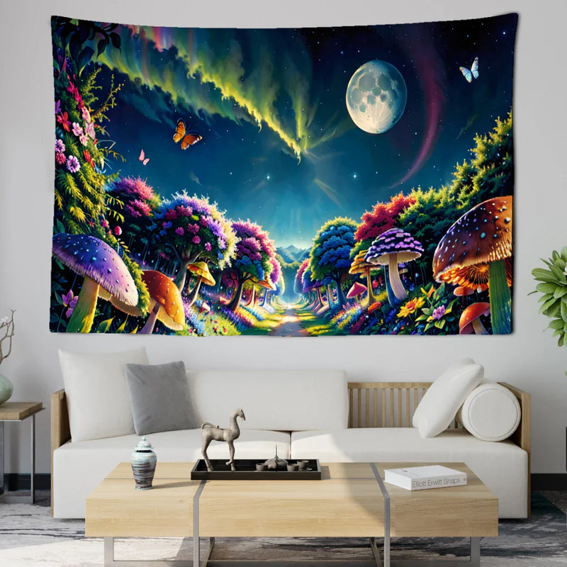Axyaa Bohemian Mushroom Forest Tapestry - Bedroom & Living Room Wall Decor