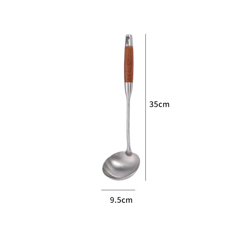 Axyaa Stainless Steel Wooden Handle Kitchen Utensils Set