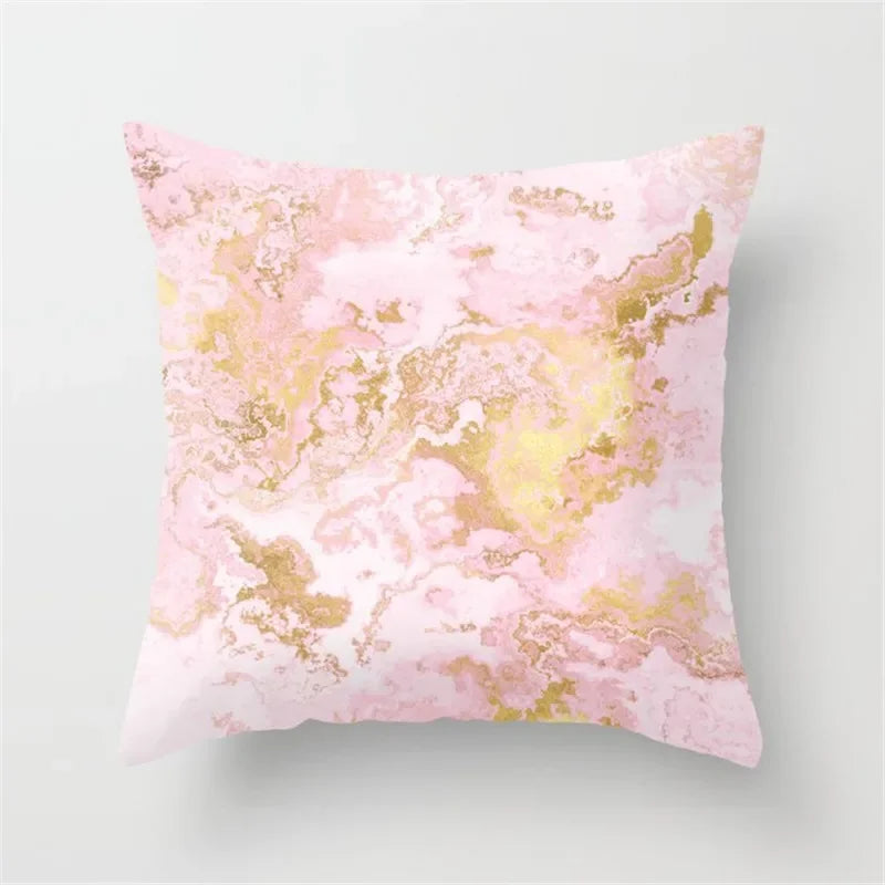 Pink Glitter Letter Flower Geometric Cushion Cover by Axyaa