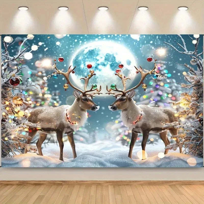 Axyaa Christmas Reindeer Hanging Cloth for Home Party Decoration