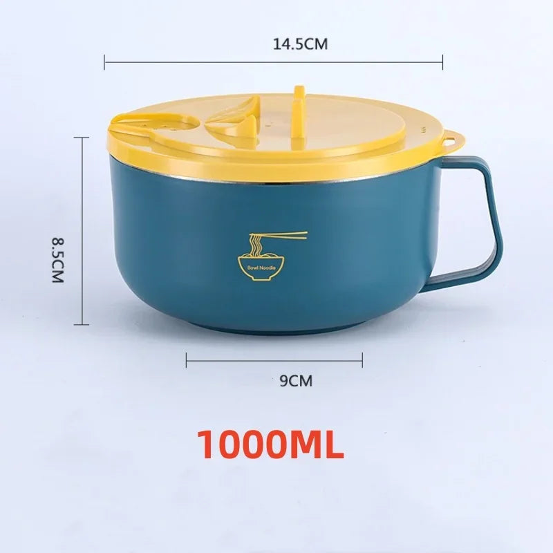 Axyaa Stainless Steel Double-Layer Noodle Bowl - Anti-Scalding Lunch Box & Food Container