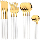 Axyaa 16-Piece Stainless Steel Black Gold Cutlery Set Silverware Dinnerware Flatware