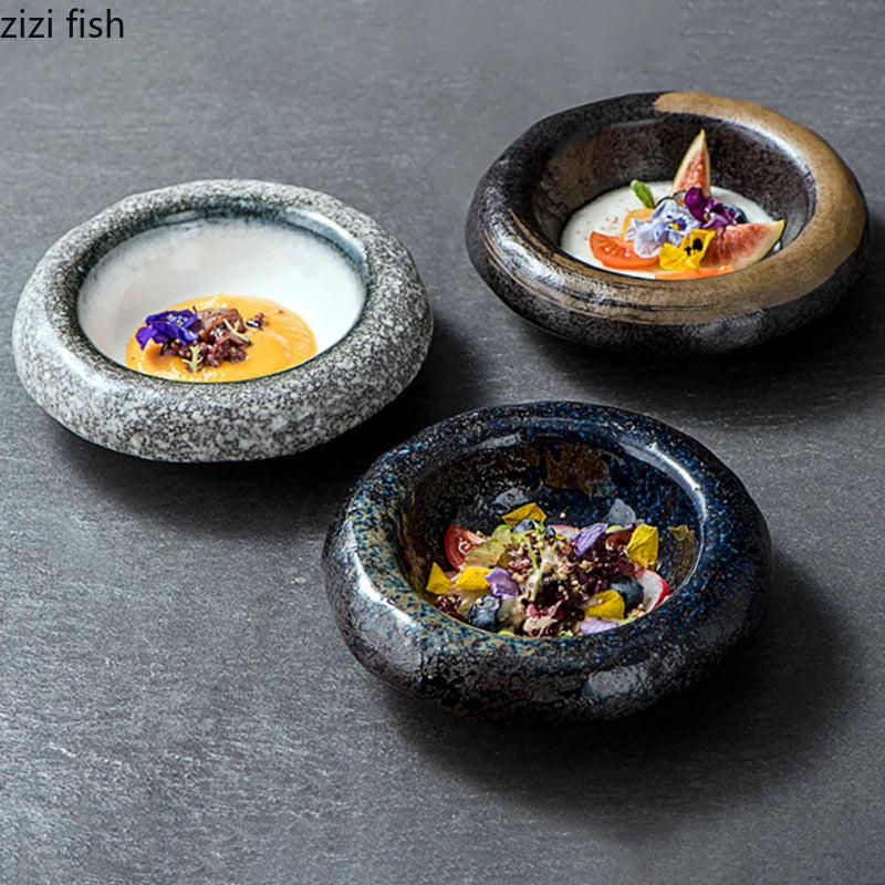 Axya Vintage Ceramic Dinner Bowl Round Tableware Soup Pasta Plate Snack Dessert Noodle Bowls