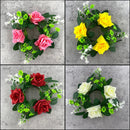 Axyaa Rose Floral Candle Rings Wreaths: Spring Artificial Rose Wreath for Home Decor