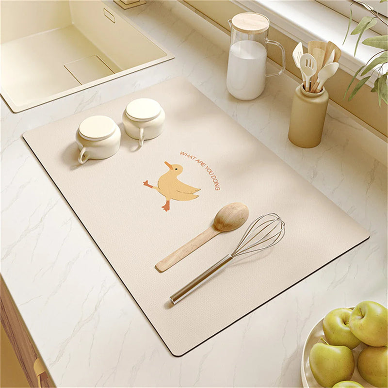Axyaa Cream Solid Color Coffee Machine Drain Mat - Kitchen Non-Slip Absorbent Drying Mat