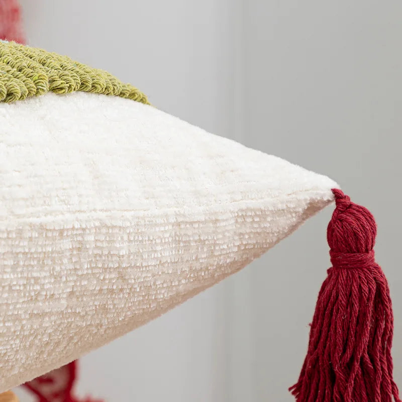 Axyaa Tufted Tulip Plant Leaves Chenille Tassel Cushion Cover for Home Decoration