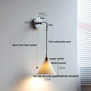 Axyaa Nordic LED Wall Sconce Pull Chain Switch Bedside Lamp Fixtures White Ceramic
