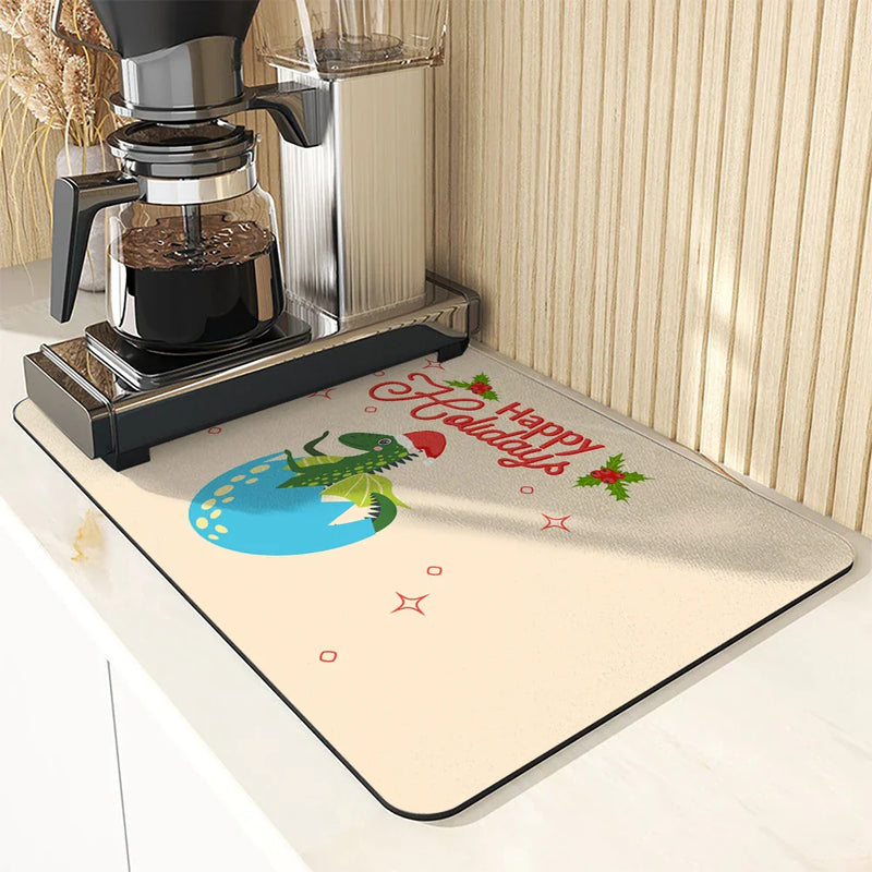 Axyaa Christmas Coffee Drying Mat Set - Absorbent Placemats for Table Cup Drying