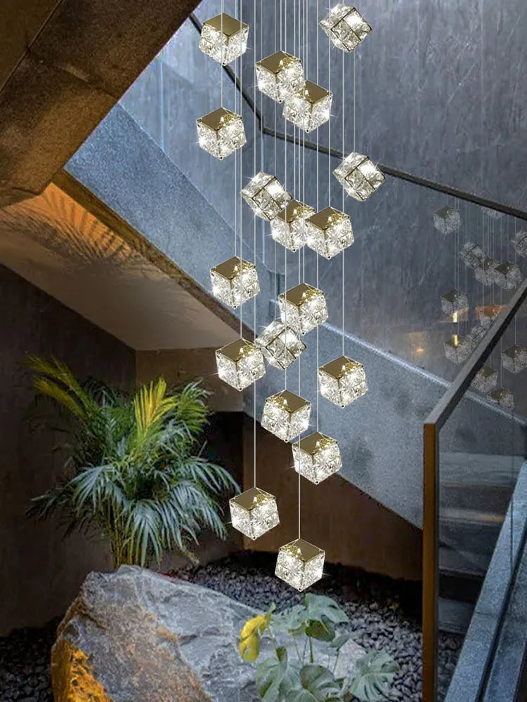 Axyaa Crystal Chandelier: Modern Luxury Ceiling Light for Living Room, Lobby, or Staircase