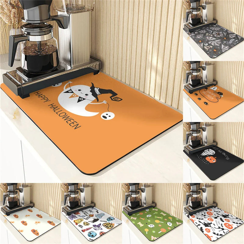 Axyaa Silicone Pumpkin Drying Mat: Halloween Kitchen Decor Absorbent Placemat & Cup Holder