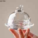 Axyaa Bird Glass Dessert Plate with Lid - Specialty Tableware for Cake, Cookies, Snacks