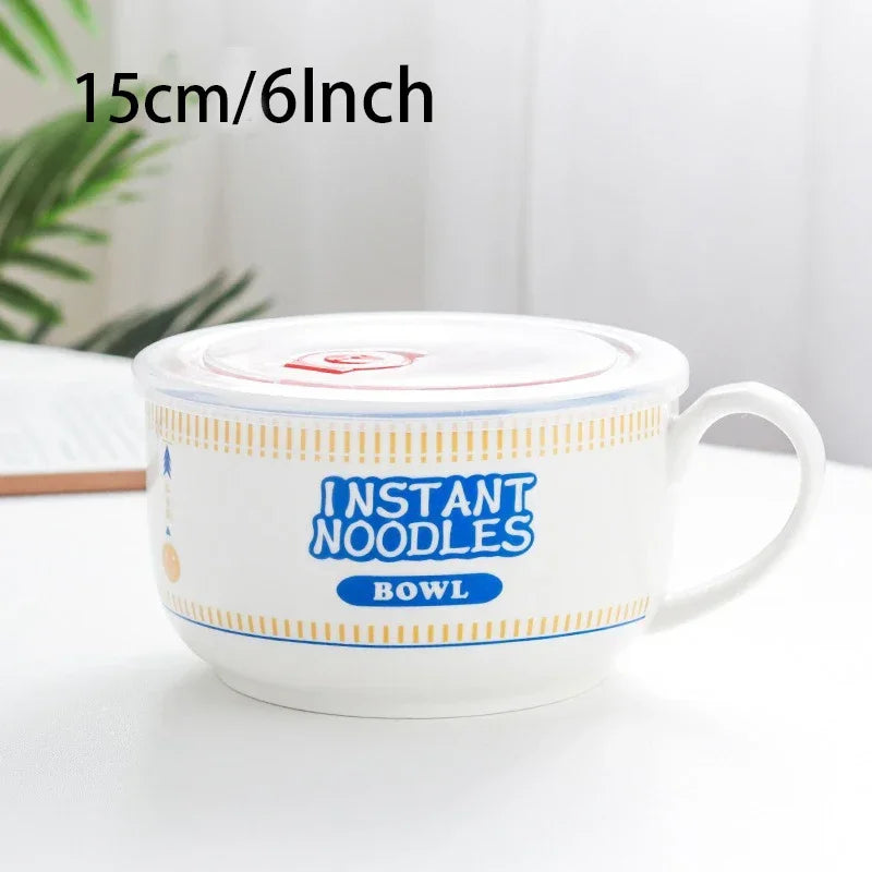 Axyaa Ceramic Noodle Bowl with Lid - Large Capacity Soup & Salad Lunch Box
