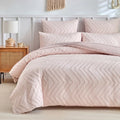 Tufted Wave Duvet Set: Boho Geometric Green Quilt Cover & Pillowcase, All-Seasons, US King Size