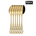 Axyaa Gold Embossed Stainless Steel Tableware Set, Steak Knife, Fork, Spoon, Dessert Fork