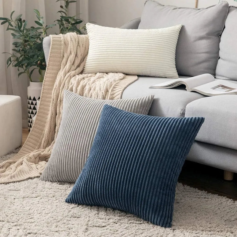 Axyaa Blue Corduroy Throw Pillow Covers 18x18 Decorative Boho Case
