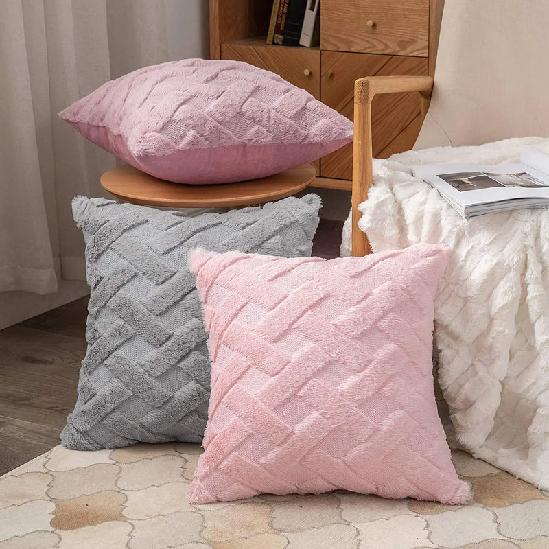 Rustic Embroidered Faux Wool Pillowcase for Sofa Living Room by Axyaa