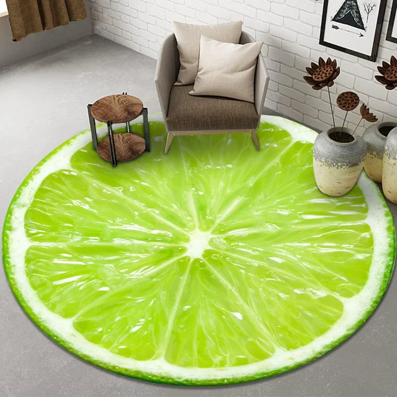 Axyaa Round Fruit Print Carpet for Home Decor