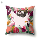 Sloth & Tropical Plants Printed Pillow Cover by Axyaa