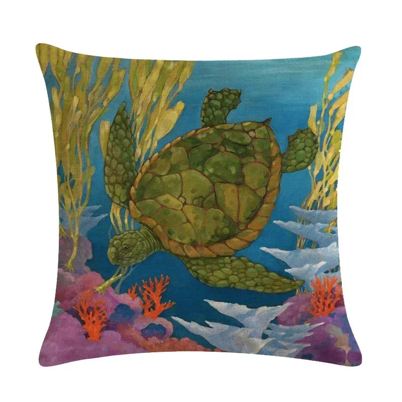 Axyaa Cartoon Sea Pattern Cushion Cover 45*45cm Living Room Sofa Decor Pillowcase