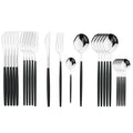 Golden Black Cutlery Set 24Pcs Stainless Steel Knife Fork Spoon Tableware Axyaa