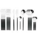 Golden Black Cutlery Set 24Pcs Stainless Steel Knife Fork Spoon Tableware Axyaa