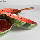 Axyaa Hand Drawn Watermelon Ceramic Deep Plate - Creative Sushi, Salad, and Dessert Plate