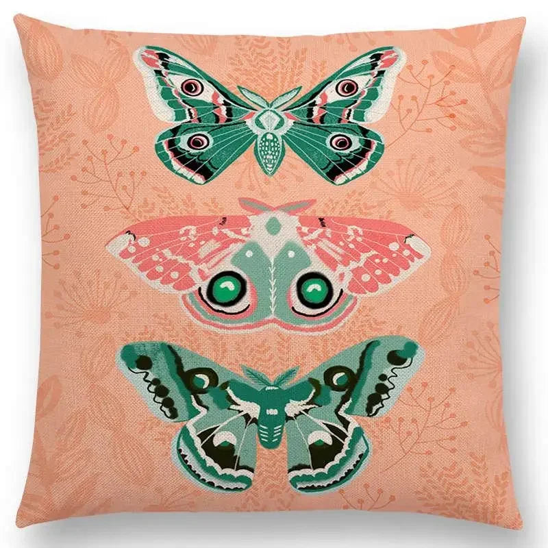 Axyaa Bird-Floral Teacup & Lepidoptera Cushion Cover for Decor & Sofa