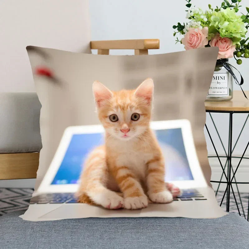Cute Cat Print Pillowcase by Axyaa - Perfect for Home, Car, and Sofa