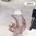Axyaa Large Glass Water Bottle with Straw, 2 Lids, Clear, Leakproof, Kawaii Eco-Friendly Design