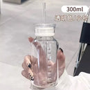 Axyaa Large Glass Water Bottle with Straw, 2 Lids, Clear, Leakproof, Kawaii Eco-Friendly Design