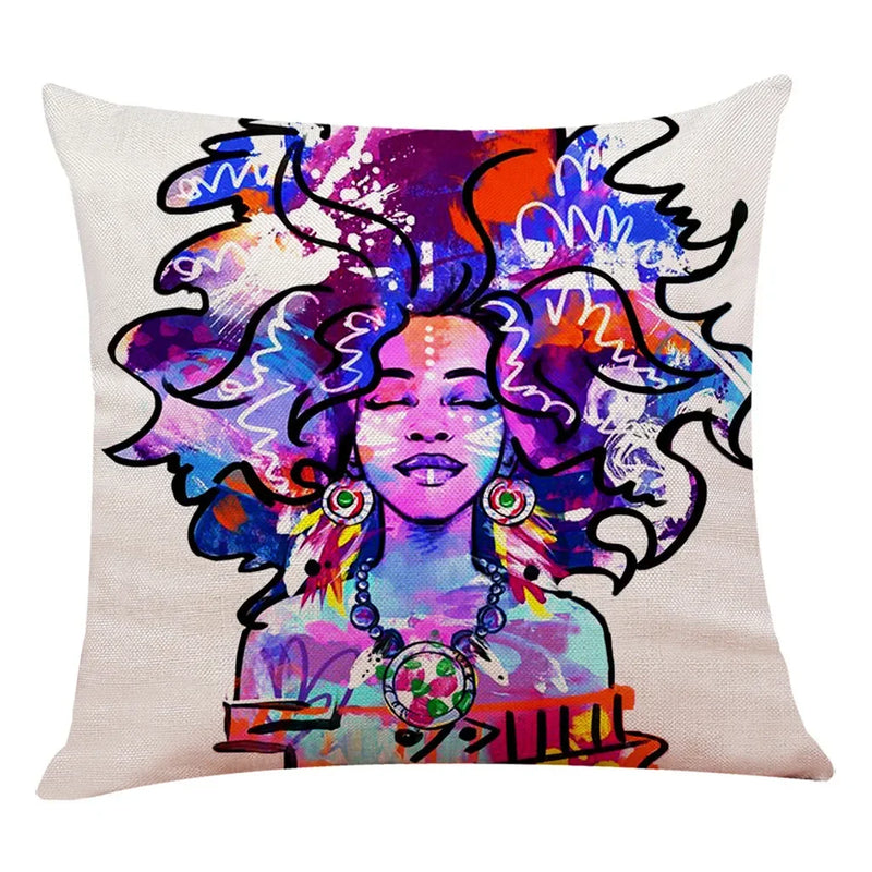 Axyaa African Women Face Print Cushion Cover - 45x45cm Home Decor Pillowcase